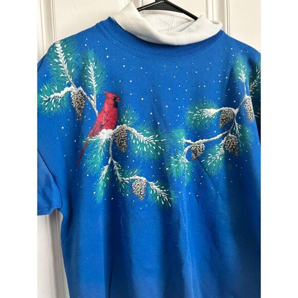 Vintage Cotton Grove Cardinal turtleneck Sweatshirt Blue L Made In USA - Picture 2 of 5